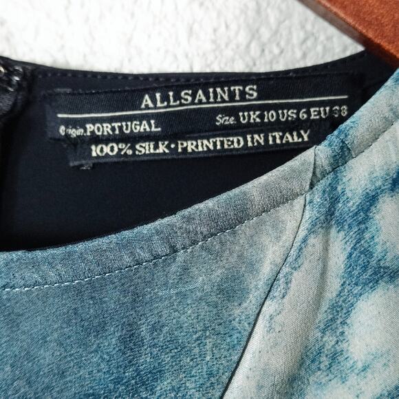 AllSaints Women’s Dress Silk Midi Shift Size 6 Wearable Art - Picture 7 of 9